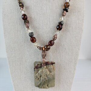 Palmer & Palmer Picasso Jasper Pendant Swaroviski Sterling Silver Necklace 21 In